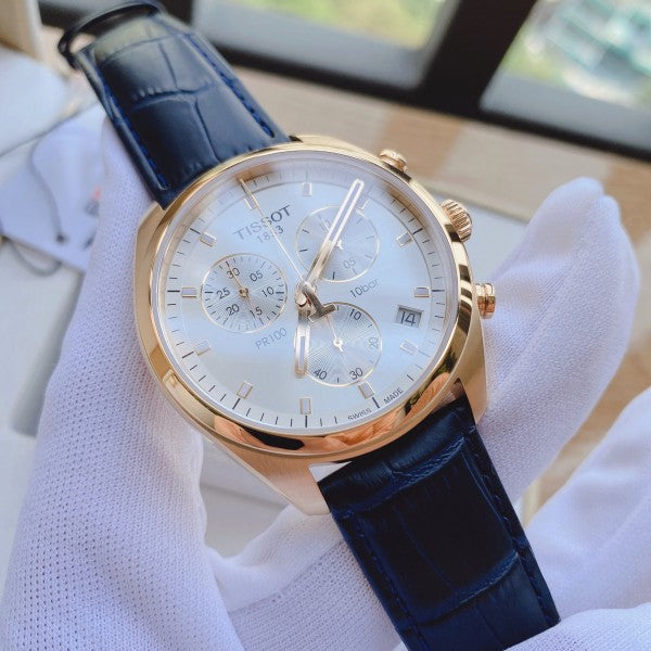 Tissot T Classic PR 100 Chronograph Silver Dial Black Leather Strap Watch for Men - T101.417.36.031.00 Buy Now By Tissot