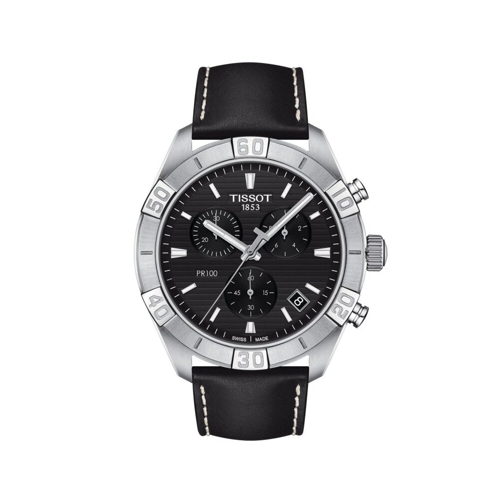 Tissot PR 100 Sport Quartz Chronograph Black Dial Black Leather Strap Watch For Men - T101.617.16.051.00 Buy Now By Tissot