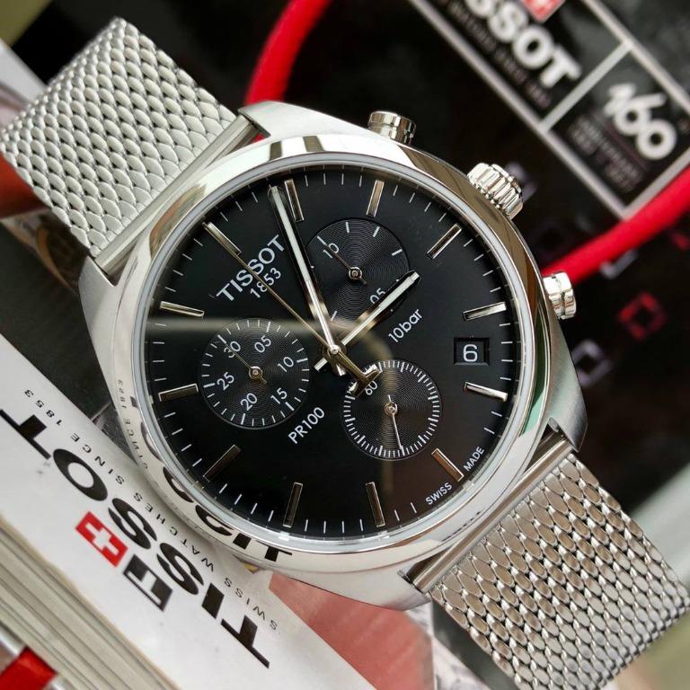 Tissot PR 100 Chronograph Black Dial Silver Mesh Bracelet Watch For Men - T101.417.11.051.01 Buy Now By Tissot
