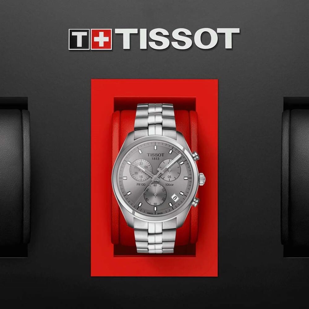 Tissot PR 100 Chronograph Grey Dial Silver Steel Strap Watch for Men - T101.417.11.071.00 Buy Now By Tissot