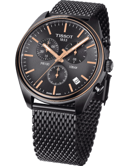 Tissot T Classic PR 100 Chronograph Anthracite Black Dial Black Mesh Bracelet Watch For Men - T101.417.23.061.00 Buy Now By Tissot