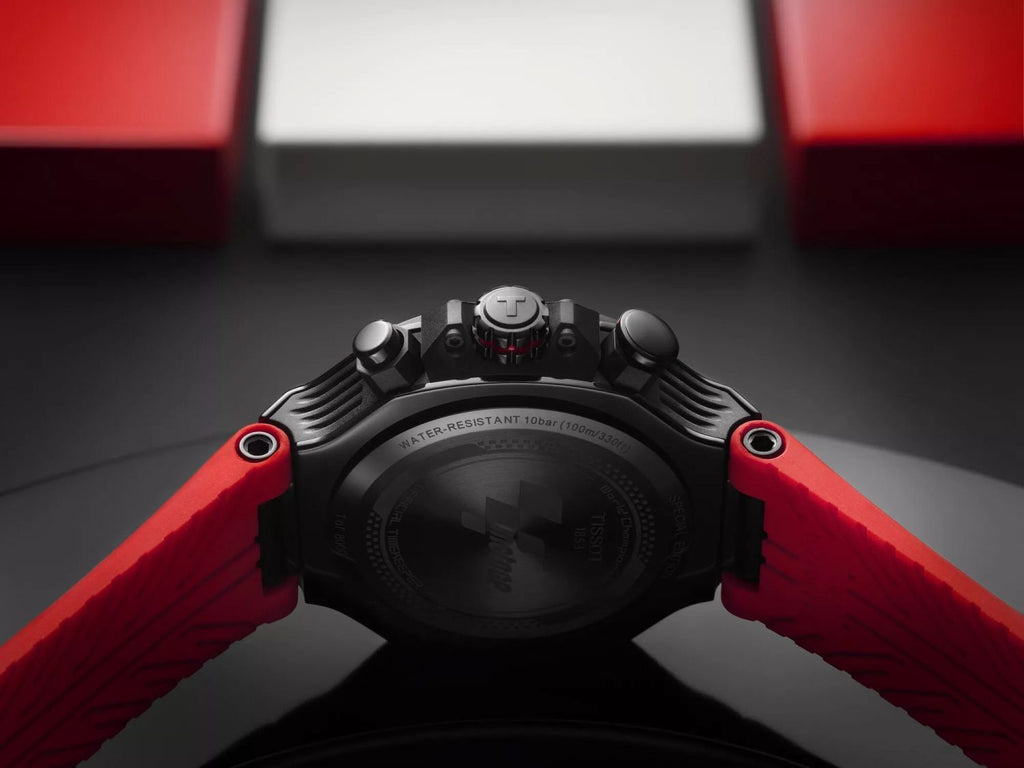 Tissot T Race Chronograph Black Dial Red Rubber Strap Watch For Men - T141.417.37.057.01