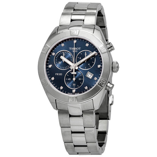 Tissot PR 100 Sport Chic Chronograph Diamonds Blue Dial Silver Steel Strap Watch for Women - T101.917.11.046.00 Buy Now By Tissot