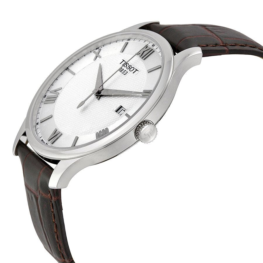 Tissot T Classic Tradition Silver Dial Brown Leather Strap Watch For Men - T063.610.16.038.00 Buy Now By Tissot
