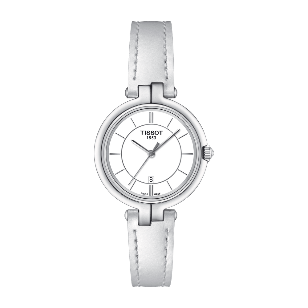 Tissot T Lady Flamingo White Dial White Leather Strap Watch For Women - T094.210.16.011.00 Buy Now By Tissot