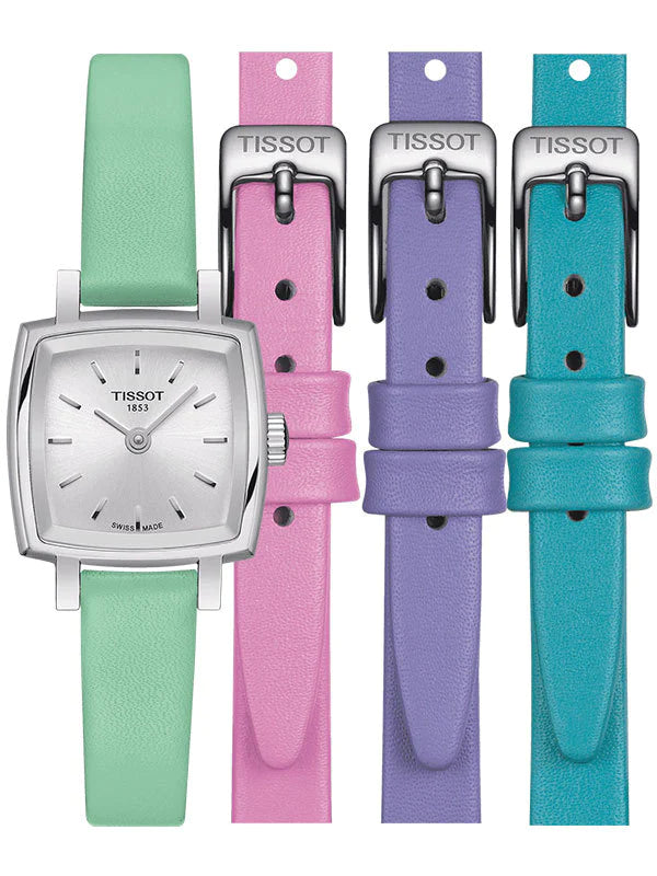 Tissot T Lady Lovely Square Silver Dial Light Green Leather Strap Watch for Women - T058.109.16.031.01 Buy Now By Tissot