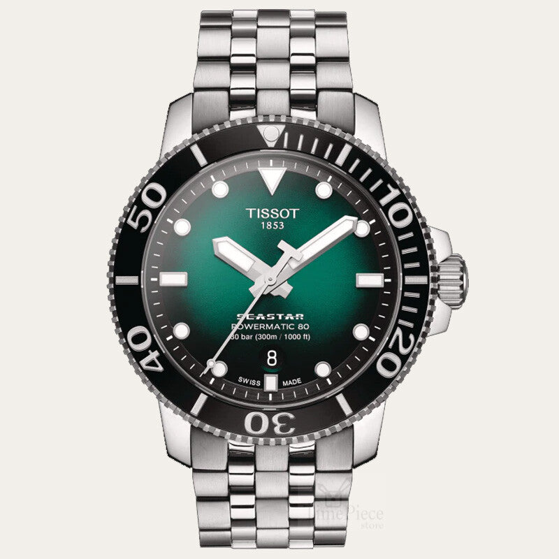 Tissot Seastar 1000 Powermatic 80 Green Dial Silver Steel Strap Watch For Men - T120.407.11.091.01 Buy Now By Tissot
