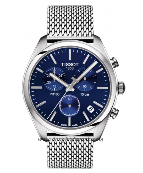 Tissot PR 100 Chronograph Blue Dial Silver Mesh Bracelet Watch for Men - T101.417.11.041.00 Buy Now By Tissot