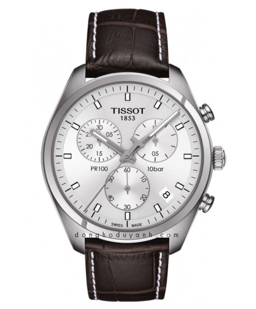 Tissot PR 100 Chronograph Silver Dial Brown Leather Strap Watch for Men - T101.417.16.031.00 Buy Now By Tissot