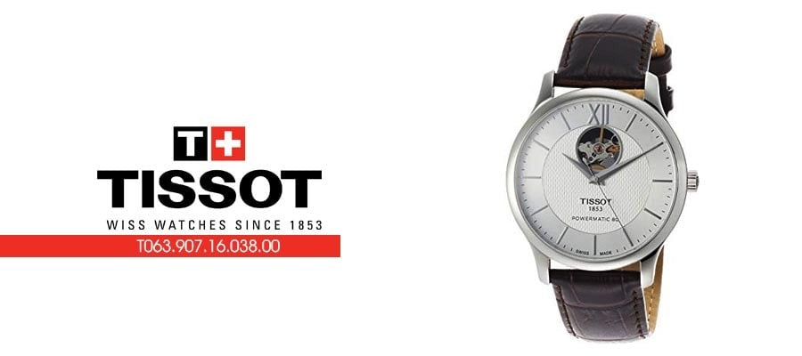 Tissot T Classic Tradition Powermatic 80 Open Heart Silver Dial Brown Leather Strap Watch for Men - T063.907.16.038.00 Buy Now By Tissot