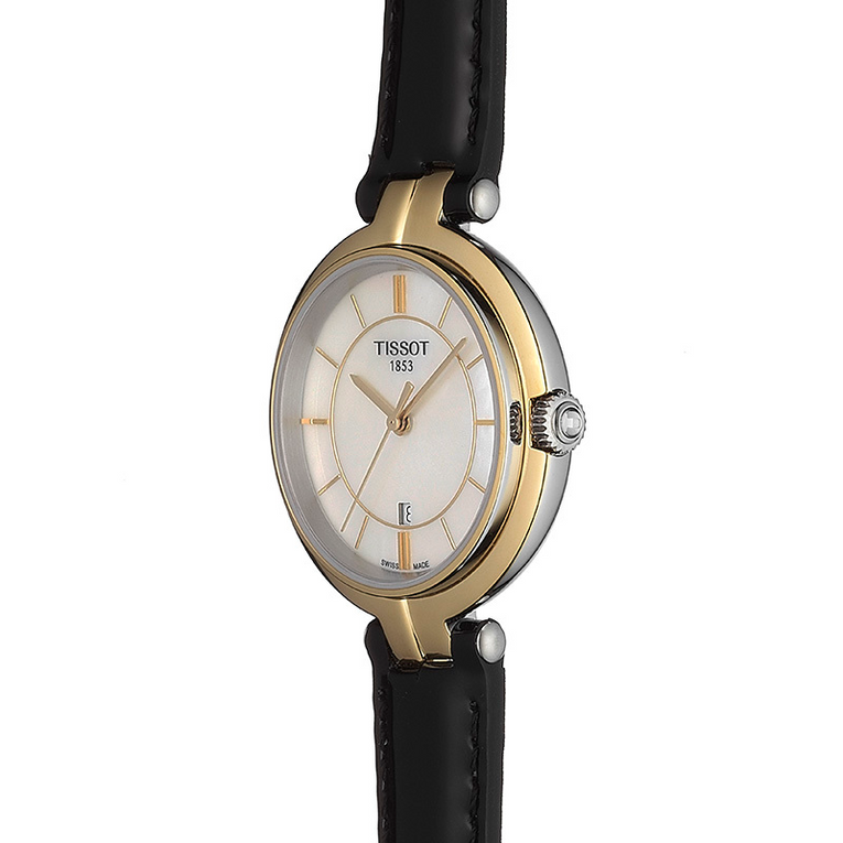 Tissot Flamingo Mother of Pearl White Dial Black Leather Strap Watch For Women - T094.210.26.111.00 Buy Now By Tissot