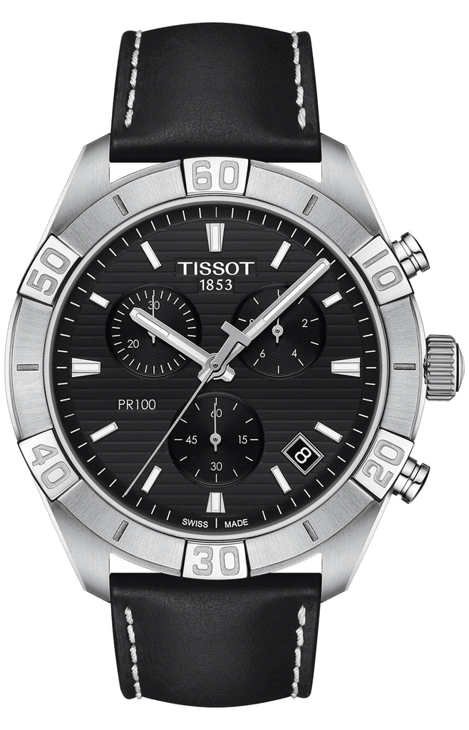 Tissot PR 100 Sport Quartz Chronograph Black Dial Black Leather Strap Watch For Men - T101.617.16.051.00 Buy Now By Tissot