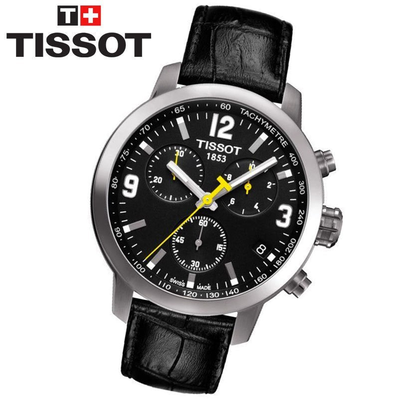 Tissot PRC 200 Chronograph Black Dial Black Leather Strap Watch For Men - T055.417.16.057.00 Buy Now By Tissot