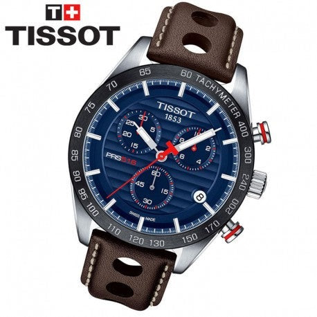 Tissot PRS 516 Chronograph Blue Dial Brown Leather Strap Watch For Men - T100.417.16.041.00 Buy Now By Tissot