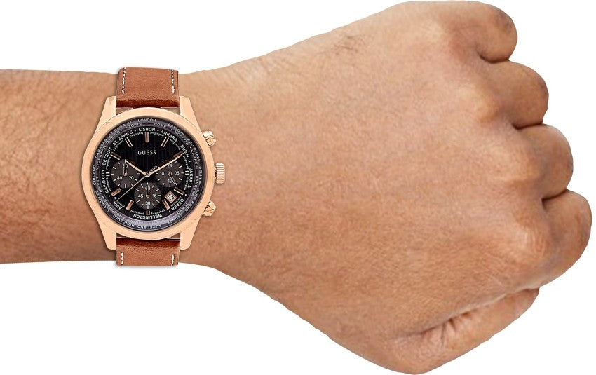 Guess Persuit Chronograph Blue Dial Brown Leather Strap Watch for Men - W0500G1 Buy Now By Guess