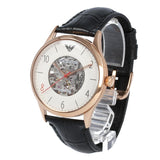 Emporio Armani Meccanico White Skeleton Dial Black Leather Strap Watch For Men - AR1924 Buy Now By Emporio Armani