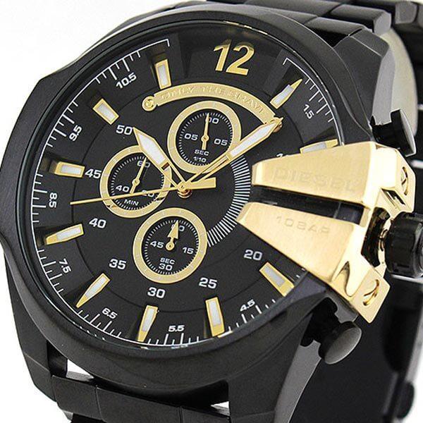 Diesel Mega Chief Chronograph Black Dial Black Steel Strap Watch For Men - DZ4338 Buy Now By Diesel