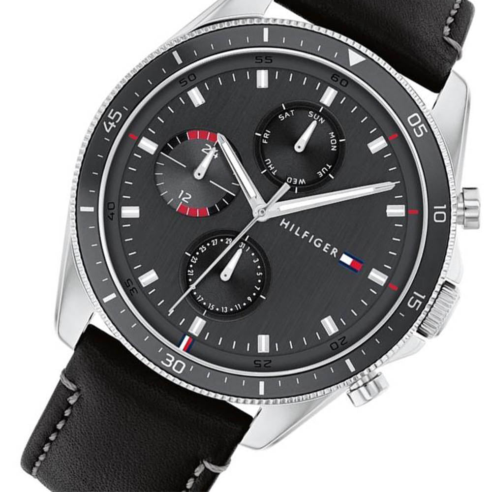 Tommy Hilfiger Parker Chronograph Quartz Grey Dial Black Leather Strap Watch For Men - 1791838 Buy Now By Tommy Hilfiger