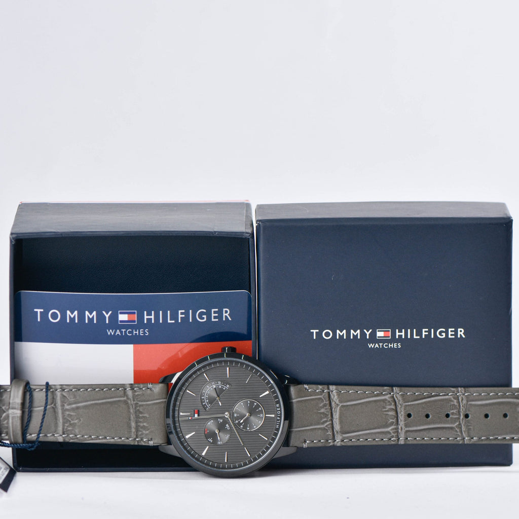 Tommy Hilfiger Brad Chronograph Quartz Grey Dial Grey Leather Strap Watch For Men - 1710388 Buy Now By Tommy Hilfiger