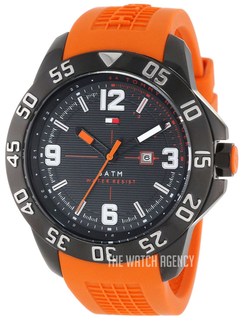 Tommy Hilfiger Cole Black Dial Orange Rubber Strap Watch for Men - 1790985 Buy Now By Tommy Hilfiger