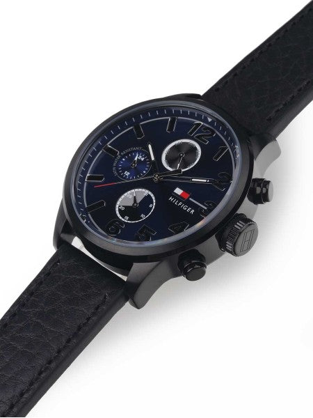 Tommy Hilfiger Jackson Quartz Blue Dial Black Leather Strap Watch for Men - 1791241 Buy Now By Tommy Hilfiger