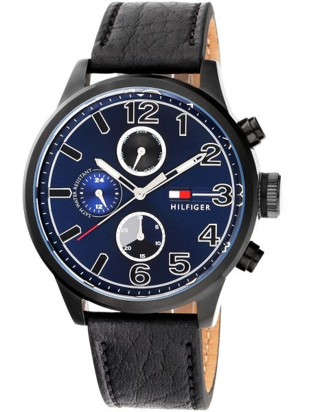 Tommy Hilfiger Jackson Quartz Blue Dial Black Leather Strap Watch for Men - 1791241 Buy Now By Tommy Hilfiger