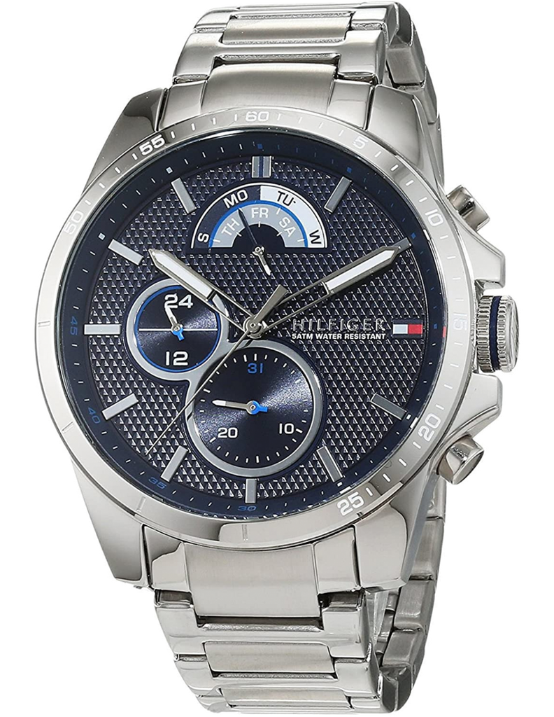Tommy Hilfiger Decker Quartz Blue Dial Silver Steel Strap Watch for Men - 1791348 Buy Now By Tommy Hilfiger