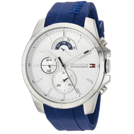 Tommy Hilfiger Decker Quartz White Dial Blue Rubber Strap Watch for Men - 1791349 Buy Now By Tommy Hilfiger