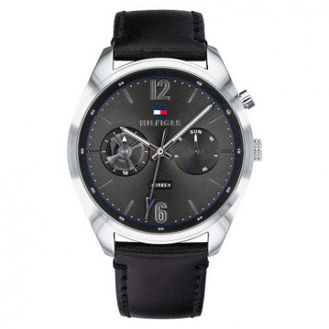 Tommy Hilfiger Deacan Grey Dial Black Leather Strap Watch for Men - 1791548 Buy Now By Tommy Hilfiger
