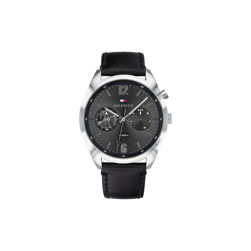 Tommy Hilfiger Deacan Grey Dial Black Leather Strap Watch for Men - 1791548 Buy Now By Tommy Hilfiger