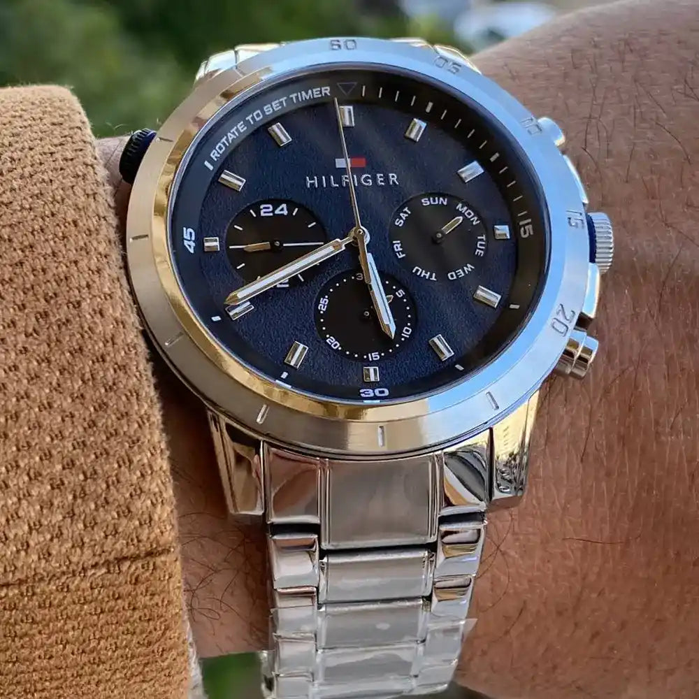 Tommy Hilfiger Troy Chronograph Blue Dial Silver Steel Strap Watch For Men - 1792104 Buy Now By Tommy Hilfiger