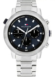 Tommy Hilfiger Troy Chronograph Blue Dial Silver Steel Strap Watch For Men - 1792104