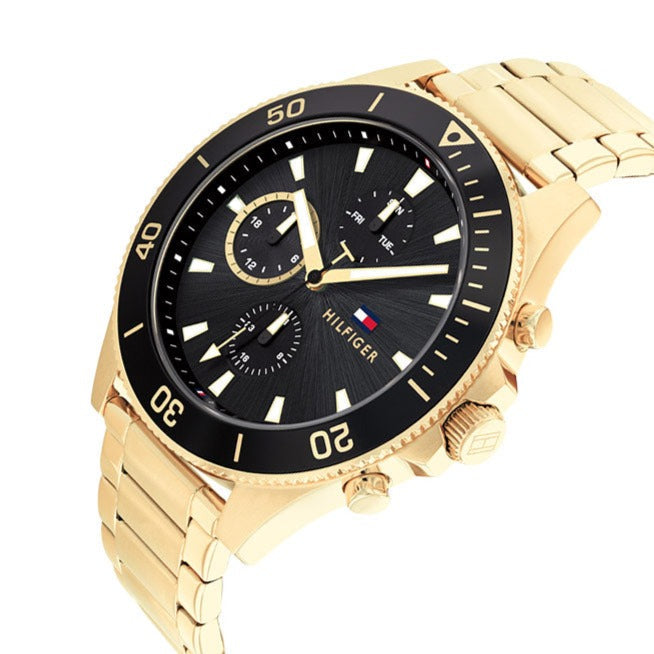 Tommy Hilfiger Larson Chronograph Black Dial Gold Steel Strap Watch For Men - 1791919 Buy Now By Tommy Hilfiger