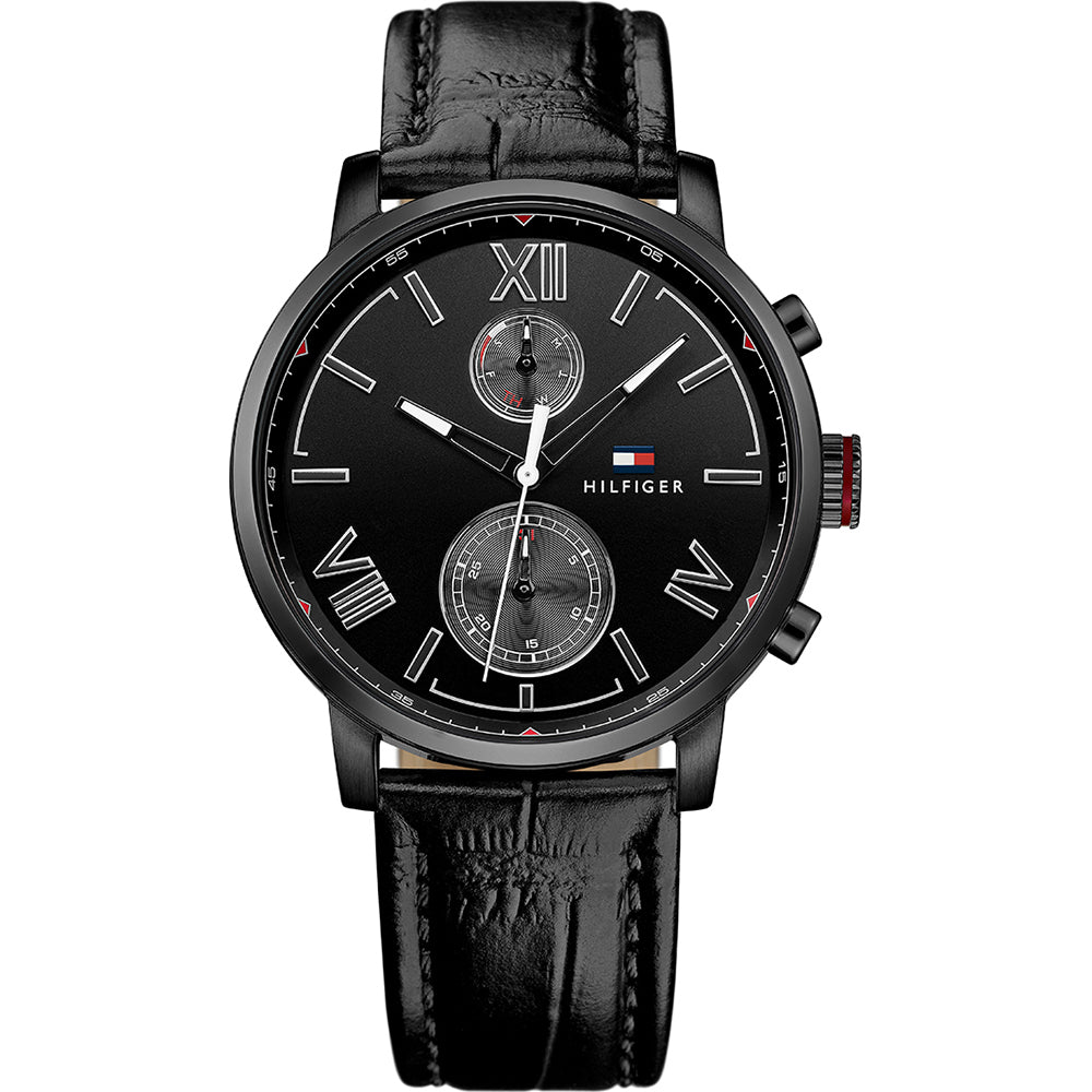 Tommy Hilfiger Aden Chronograph Black Dial Black Leather Strap Watch for Men - 1791310 Buy Now By Tommy Hilfiger