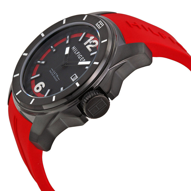 Tommy Hilfiger Windsurf Black Dial Red Rubber Strap Watch for Men - 1791112 Buy Now By Tommy Hilfiger