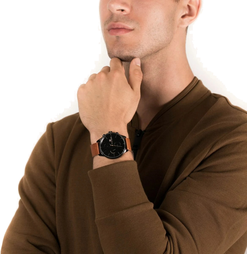 Tommy Hilfiger James Quartz Black Dial Brown Leather Strap Watch For Men - 1791486 Buy Now By Tommy Hilfiger