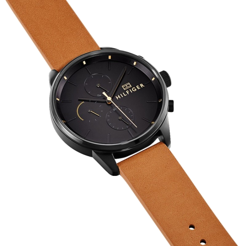 Tommy Hilfiger James Quartz Black Dial Brown Leather Strap Watch For Men - 1791486 Buy Now By Tommy Hilfiger