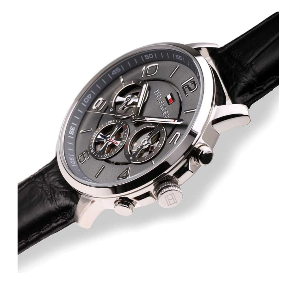 Tommy Hilfiger Keagan Quartz Grey Dial Black Leather Strap Watch for Men - 1791289 Buy Now By Tommy Hilfiger