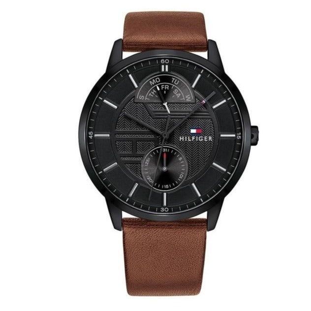 Tommy Hilfiger Hunter Black Dial Brown Leather Strap Watch for Men - 1791604 Buy Now By Tommy Hilfiger