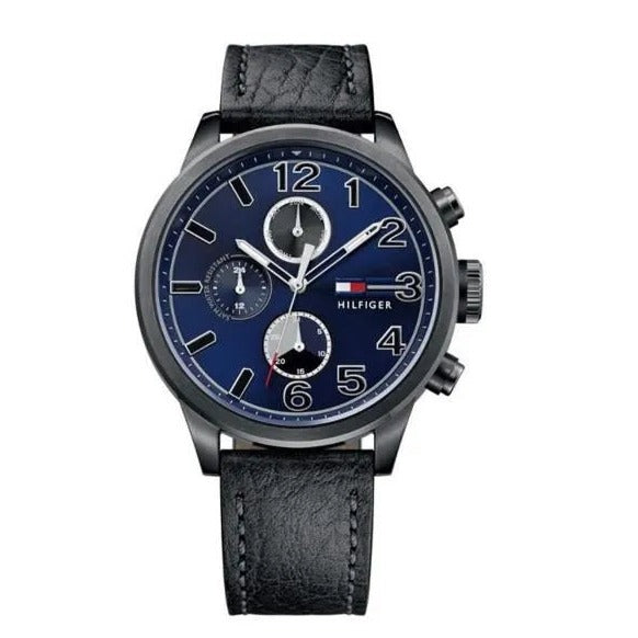 Tommy Hilfiger Jackson Quartz Blue Dial Black Leather Strap Watch for Men - 1791241 Buy Now By Tommy Hilfiger