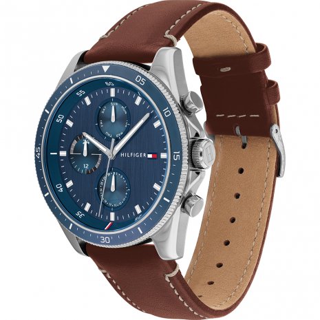Tommy Hilfiger Parker Chronograph Blue Dial Brown Leather Strap Watch For Men - 1791837 Buy Now By Tommy Hilfiger
