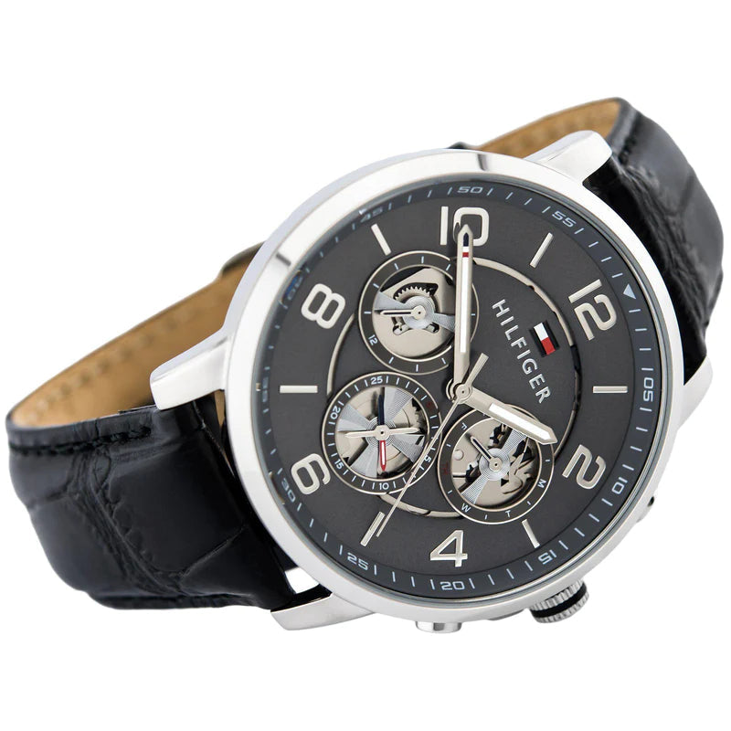 Tommy Hilfiger Keagan Quartz Grey Dial Black Leather Strap Watch for Men - 1791289 Buy Now By Tommy Hilfiger