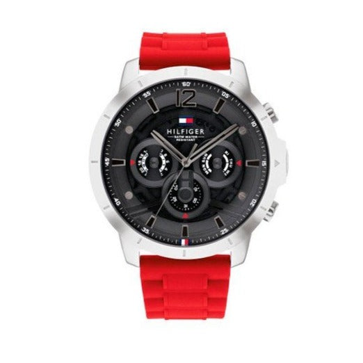 Tommy Hilfiger Luca Chronograph Grey Dial Red Silicone Strap Watch For Men - 1710490 Buy Now By Tommy Hilfiger