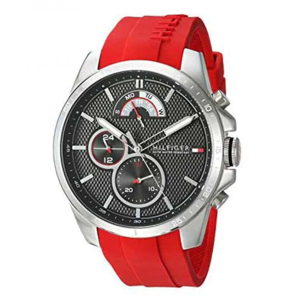Tommy Hilfiger Decker Quartz Black Dial Red Rubber Strap Watch for Men - 1791351 Buy Now By Tommy Hilfiger