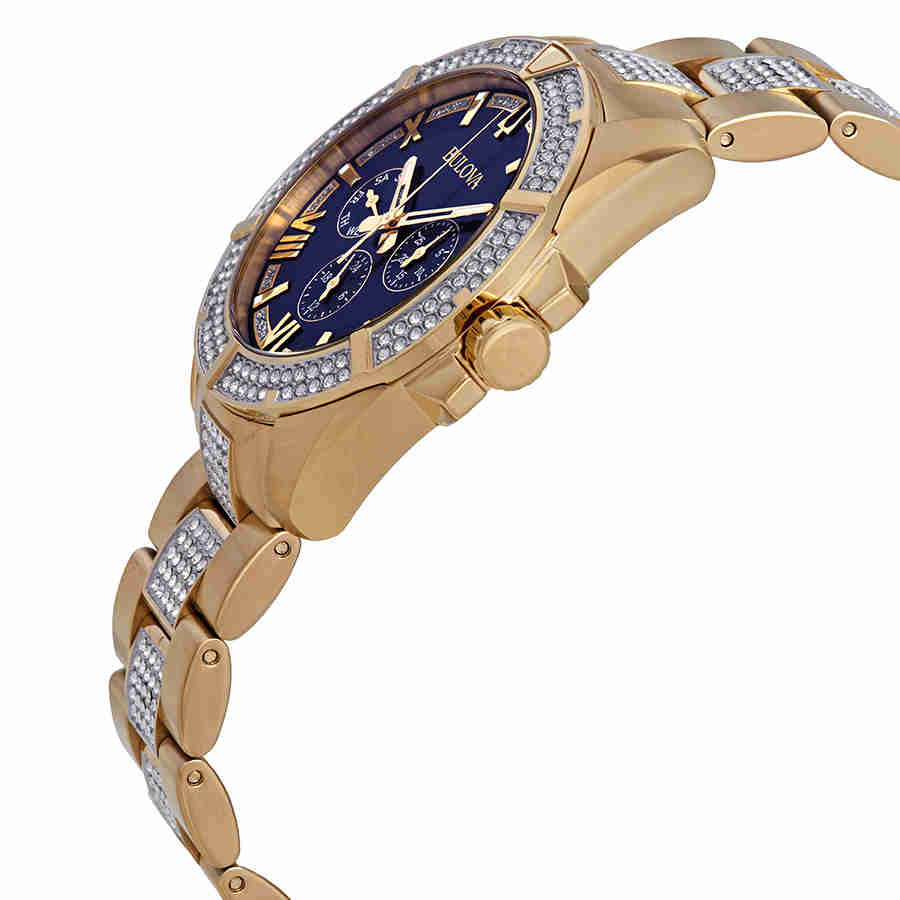 Bulova Crystal Collection Blue Dial Gold Steel Strap Watch for Men - 98C128 Buy Now By Bulova