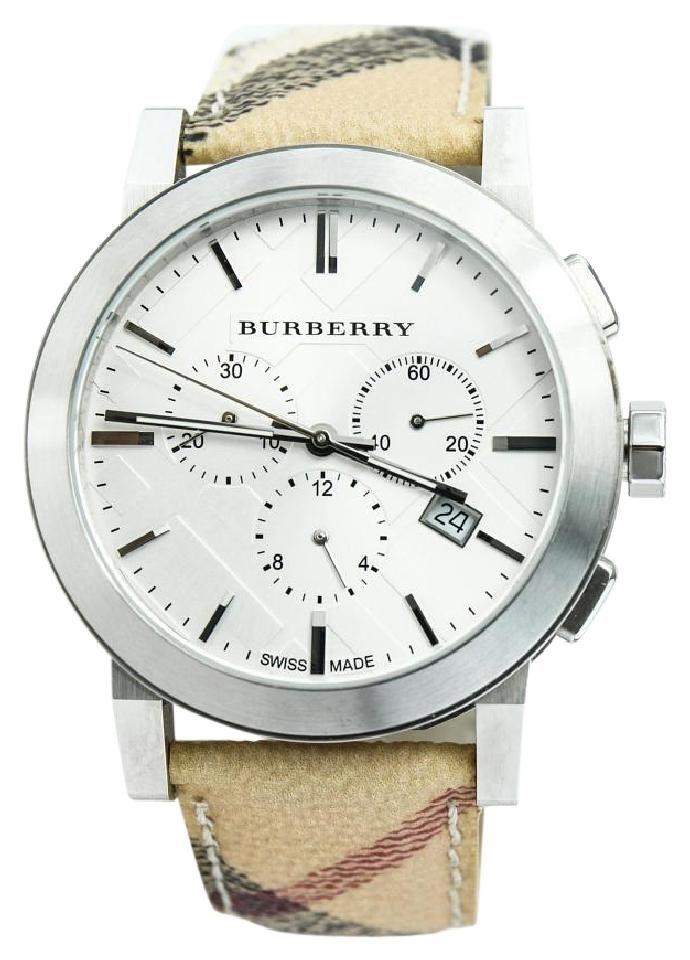 Burberry The City Chronograph White Dial Haymarket Leather Strap Watch For Men - BU9360 Buy Now By Burberry