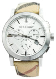 Burberry The City Chronograph White Dial Haymarket Leather Strap Watch For Men - BU9360 Buy Now By Burberry