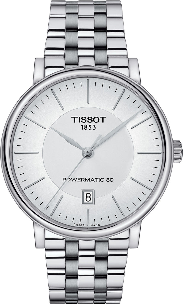 Tissot T Classic Carson Premium Powermatic 80 White Dial Silver Steel Strap Watch For Men - T122.407.11.031.00 Buy Now By Tissot