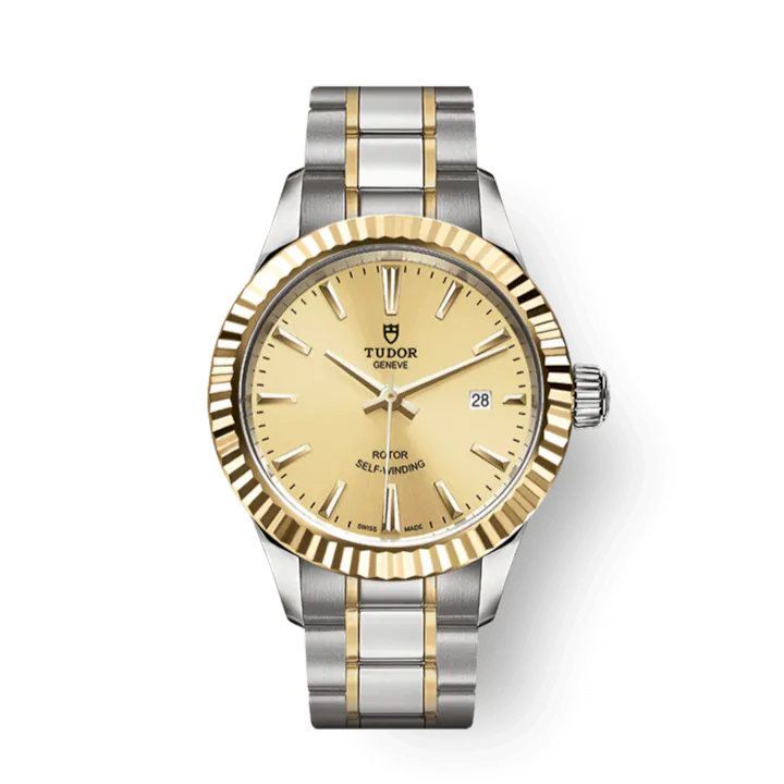 Tudor Style Automatic Diamonds Gold Dial Two Tone Steel Strap Watch for Men - M12713-0007 Buy Now By Tudor