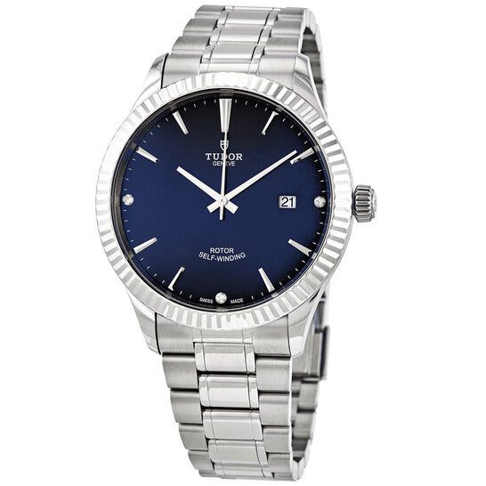 Tudor Style Automatic Diamonds Blue Dial Silver Steel Strap Watch for Men - M12710-0017 Buy Now By Tudor